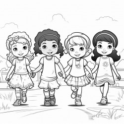 4 girls walking back holding hands