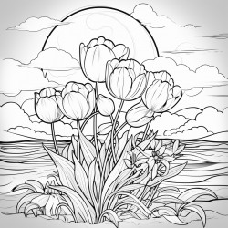 a picture of a tulip and and sunset