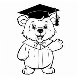 bear mascot wearing graduation hat