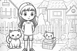 birthday postcard for a small girl from her adult male neighbor with cat in the background