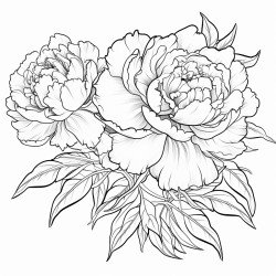 peony flowers coloring page  no color no shading thick lines