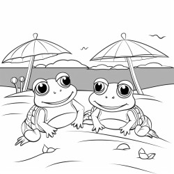 kawai two frogs at beach scene