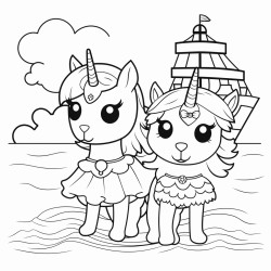two ferries riding unicorns wearing dresses with a bunny