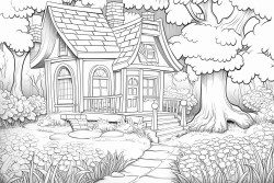 Magical forest at night with glowing firefliesCreate a charming farmhouse exterior with a picket fence, lush garden, and cozy porch swing, inviting colorists to add warmth and detail.