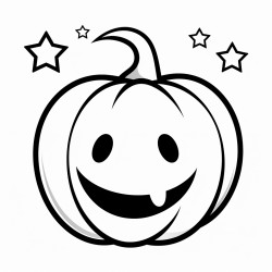 a large friendly jackolantern with stars and a crescent moon in the background the pumpkin should have a cheerful face with thick outlines to make it easy for small children to color