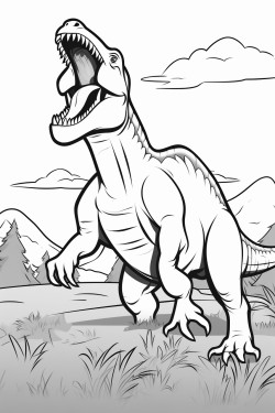 trex dinosaur standing up in a field bold lines no shading