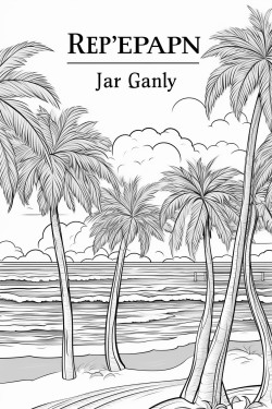 a beach scene including palm trees with the words happy retirement in large outlined font centered in the foreground