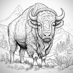 bison detailed black outline nature themed
