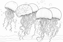 jellyfish floating with bubbles