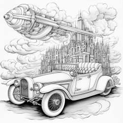 voiture qui vole dans le ciel toil