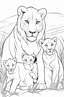 a lion a lioness and two cubs in the savannah