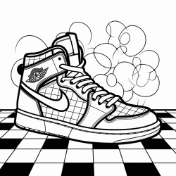 a basketball shoe featuring a checkerboard pattern and a retro aesthetic