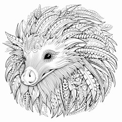 a sunda porcupine with intricate pattern inside of it no color no shading medium line