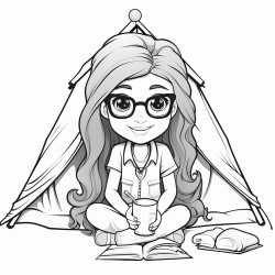 long hair girl wearing glasses sitting in a tent