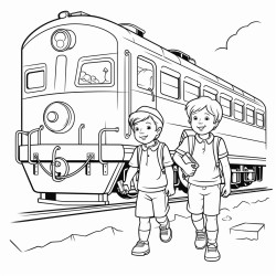 children boarding train