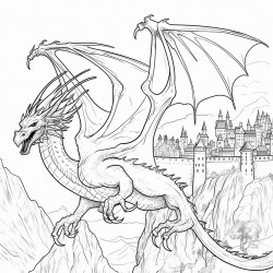 flying dragon above a castle