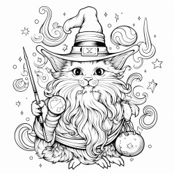 magical whimsical cartoon wizard cat