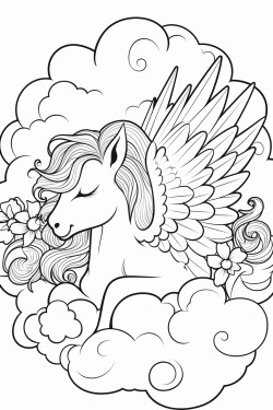 a winged unicorn sleeping in heaven