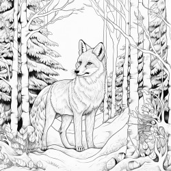 a fox in a forest with snow falling around it
