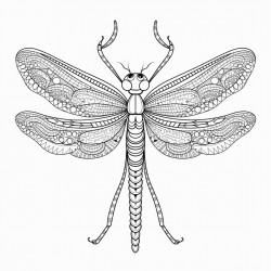 intricate blackandwhite dragonfly with zentangle and mandala patterns in a highcontrast handdrawn style