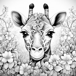 giraffe with mandalas pattern and nature around