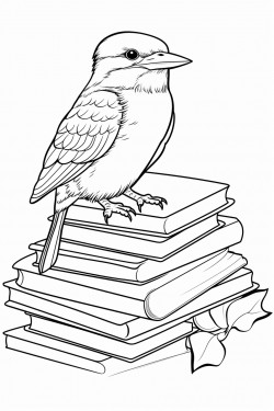 kookaburra carrying library books minimal detail for children 6 to 8 years old