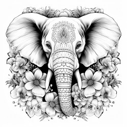 elephant with flower mandalas pattern inside nature art coloring page no grey scale