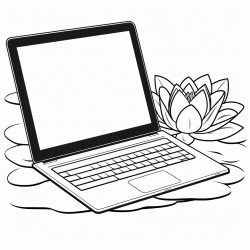 a laptop with a photo of a lotus flower floating on water on its screen
