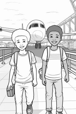 mixed race kids inside airport terminal