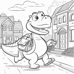 prompt a coloring page of dino a young friendly dinosaur making his way to school no shading