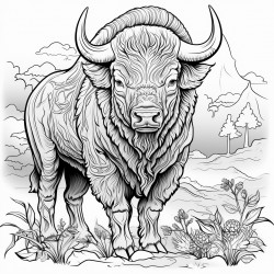 bison detailed black outline nature themed