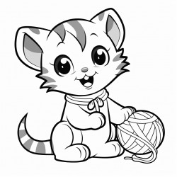 kitten playing with a ball of yarn