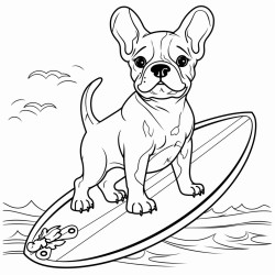 a french bulldog on a surfboard