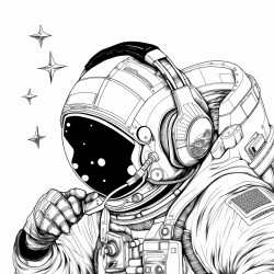 adult astronaut listening to music