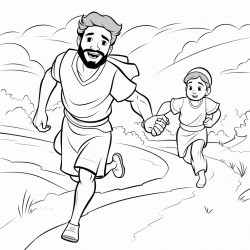 bible coloring page of the prodigal son running home to the father make them with short hair