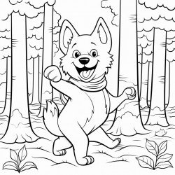 a dog dancing in the forest