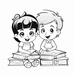 a happy little boy and girl playing with scholar supplies