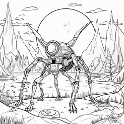 bug robot on another planet at sunset in the woods