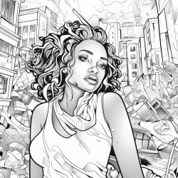 prompt african american woman in the city surrounded by chaos