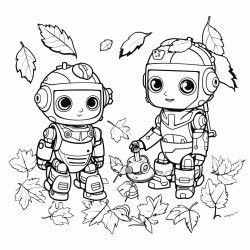 robots playing in leaves