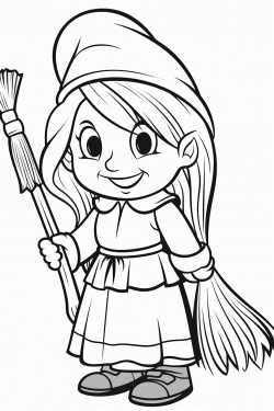 cute dwarf woman carrying a broom