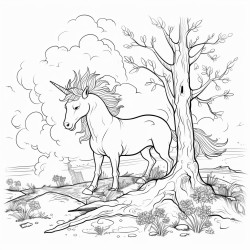 fallen tree behind the unicorn and beautiful