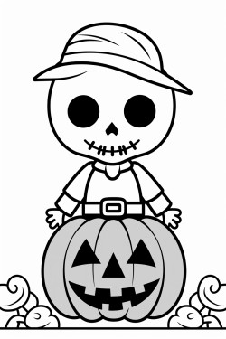 cute skeleton and a halloween pumpkin
