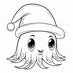 cartoon jelly fish in santa hat