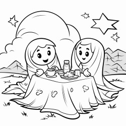 ghosts having a picnic in a moonlit meadow