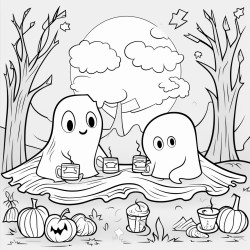 ghosts having a picnic in a moonlit meadow