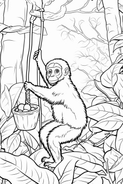 harvesting cocoa in the jungle with a spider monkey