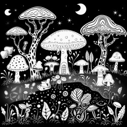 a magical forest with glowing mushrooms fireflies and mysterious creatures