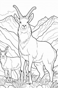 a deer big horn sheep fox and rabbit in a mountainous area