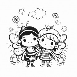 rainbow ladybug and butterfly with people
